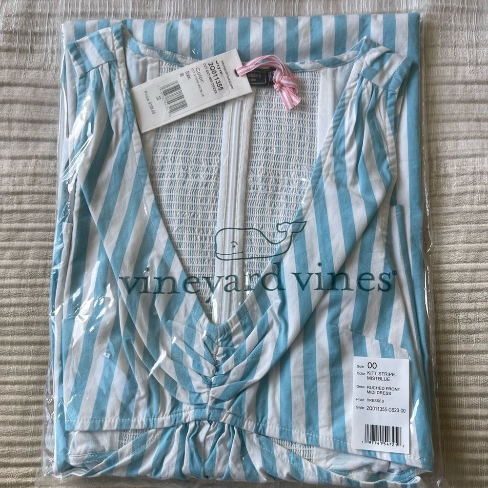 Vineyard Vines Cutout Maxi Dress Color: Kitt Stripe-Mist Blue - Picture 6 of 10